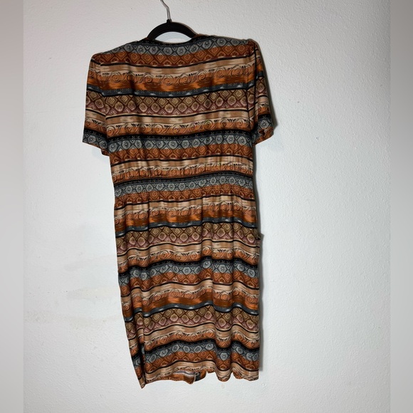 Vintage Positive Attitude Brown and Tan Midi Dress Size 12 - Picture 10 of 13